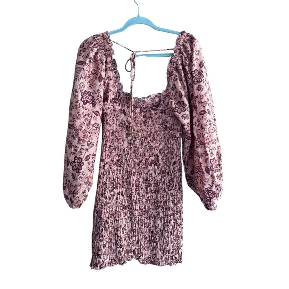 Free People Smocked Floral Mini Dress Romantic Coquette Boho fairycore‎ festival - Picture 2 of 5